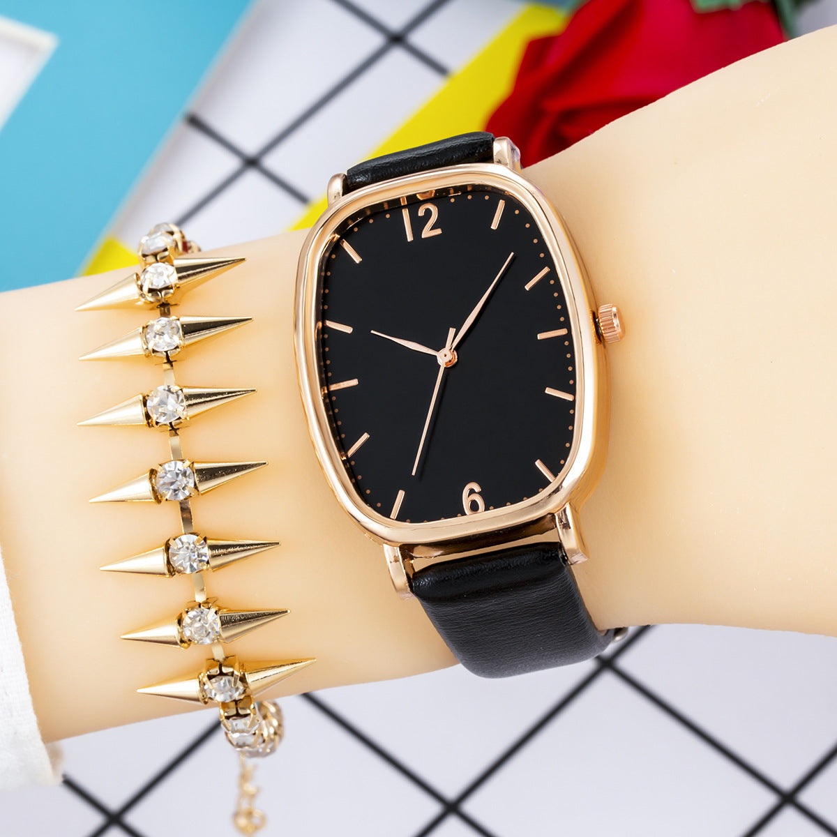 Ins Style Simple And Exquisite Womens Tonneau Belt Quartz Watch